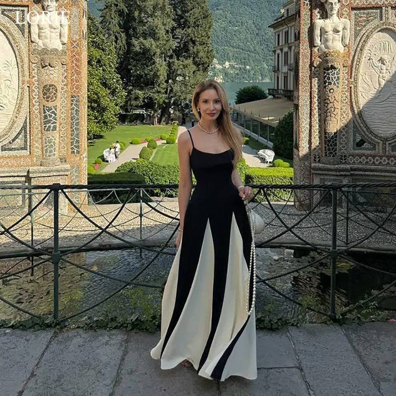 

LORIE Simple Black and white color-blocking Party Dresses Spaghetti Strap Evening Prom Dress A-LINE Prom Gowns Customized