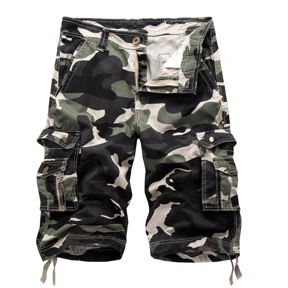 Men Camouflage Cargo Shorts Summer Camo Casual Cotton Multi-Pocket Baggy Loose Work Shorts Streetwear Hiphop Shorts 30-42