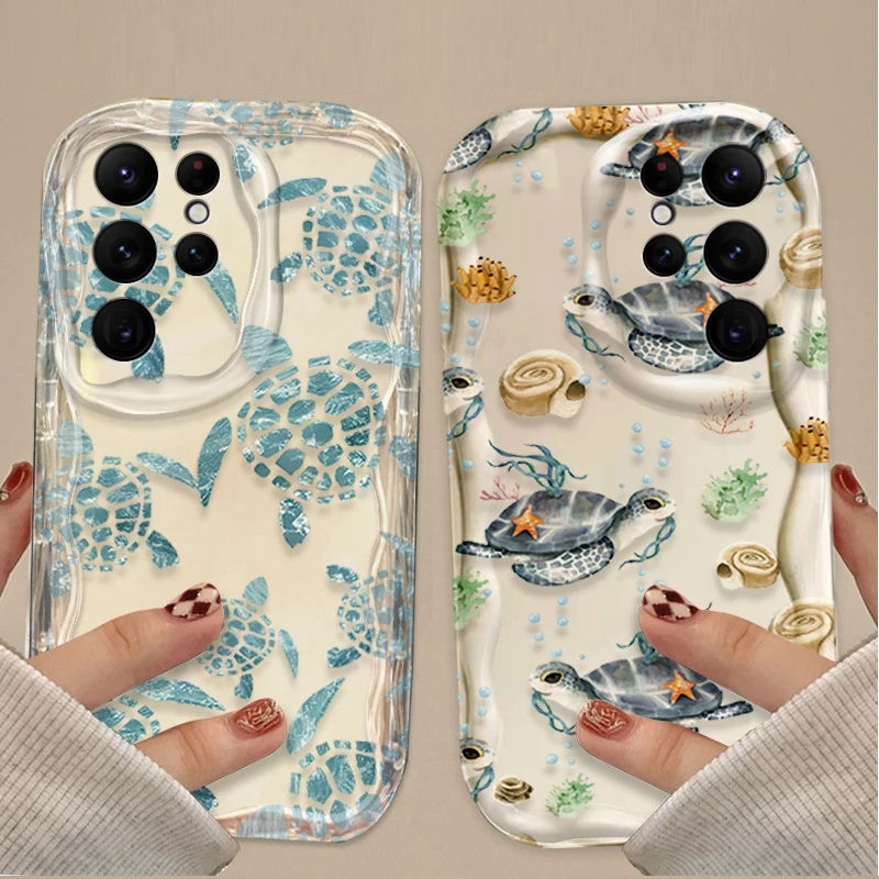 Summer Cartoon Ocean Turtle Wave Case For Samsung Galaxy S24 Ultra S23 S22 Plus S21 S20 FE A25 A55 A35 A15 A05 A05S Soft Cover