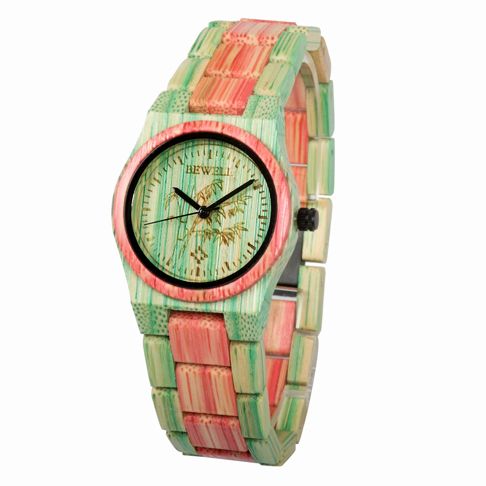 Minimalist Bamboo Quartz Wristwatch for Women Slim Thin Analog Pointer Natural Bamboo Jewelry Clasp Daily Gift