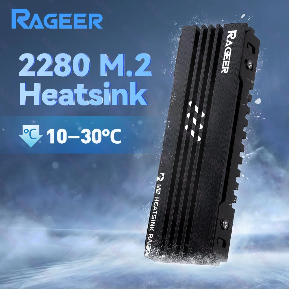 

RAGEER M.2 SSD Heatsink Efficient Cooling, Premium Aluminum, Fits 2280 NVMe/SATA SSDs PC SSD Cooler Heat Sink for NVMe