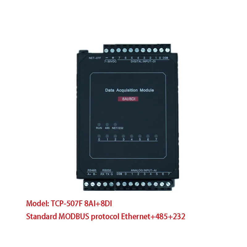 

TCP-507F 8AI + 8DI Ethernet-модуль сбора и контроля, стандартный интерфейс MODBUS Ethernet + 485 + 232