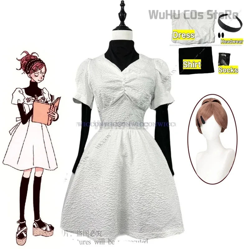 أزياء كوماتسو التأثيرية نانا ملابس العمل فستان أبيض منتفخ الأكمام الخصر الزي اليومي لعب الأدوار حفلة الهالوين شعر مستعار ؛ 6,r'8;p