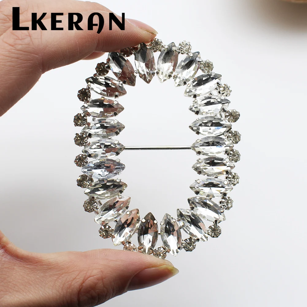 NEW 2Pcs 7.8*5.8cm Shiny Oval Slider Rhinestone Buckles Crystal Decor Wedding fit ribbon and Shoe Belt Clothin Buckles Fitting