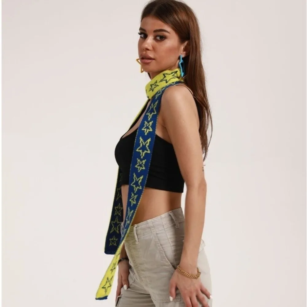 

Vintage Star Knitted Scarf Neck Warmer Girl Accessories Narrow Long Scarf Y2K Style Imitation Cashmere Two Colors Muffler