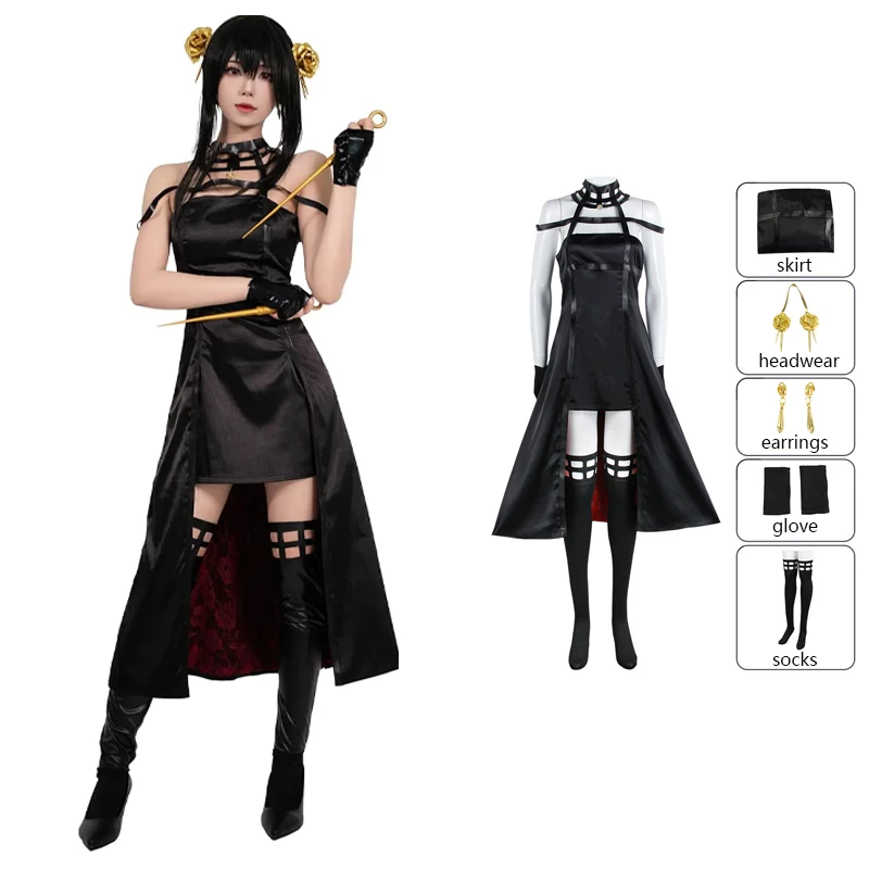 Costume de cosplay Yor Forger Spy X Family, tenue d'assassin Princesse Épine avec accessoires, ensemble complet pour Halloween et cosplay d'anime
