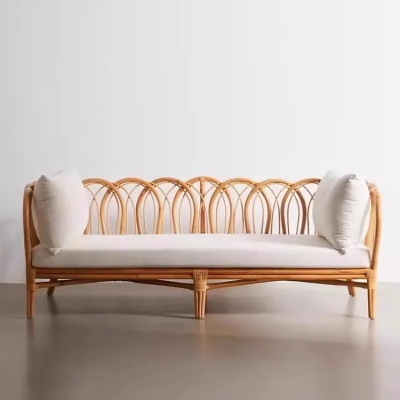 South East Asia true rattan three-person sofa wabi-sabi wind home small apartment simple handmade rattan sofa homestay