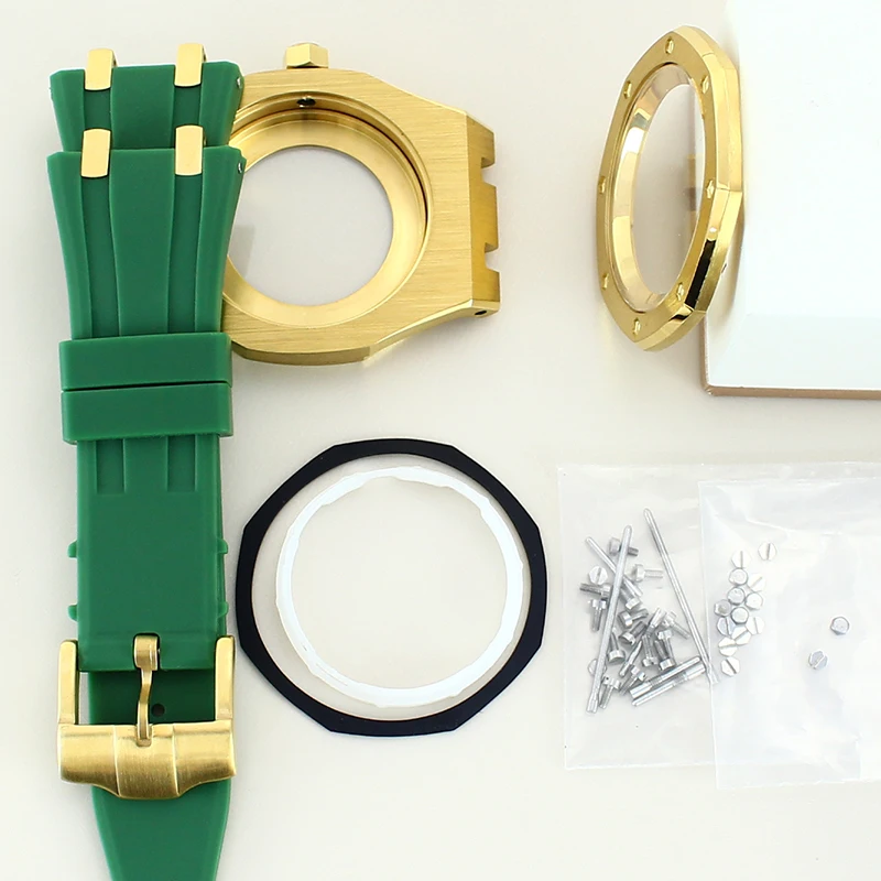 نموذج بلوط معدل لساعة NH35 مطلي بحزام مطاطي من الفولاذ المقاوم للصدأ 316L لحركة NH36 #4