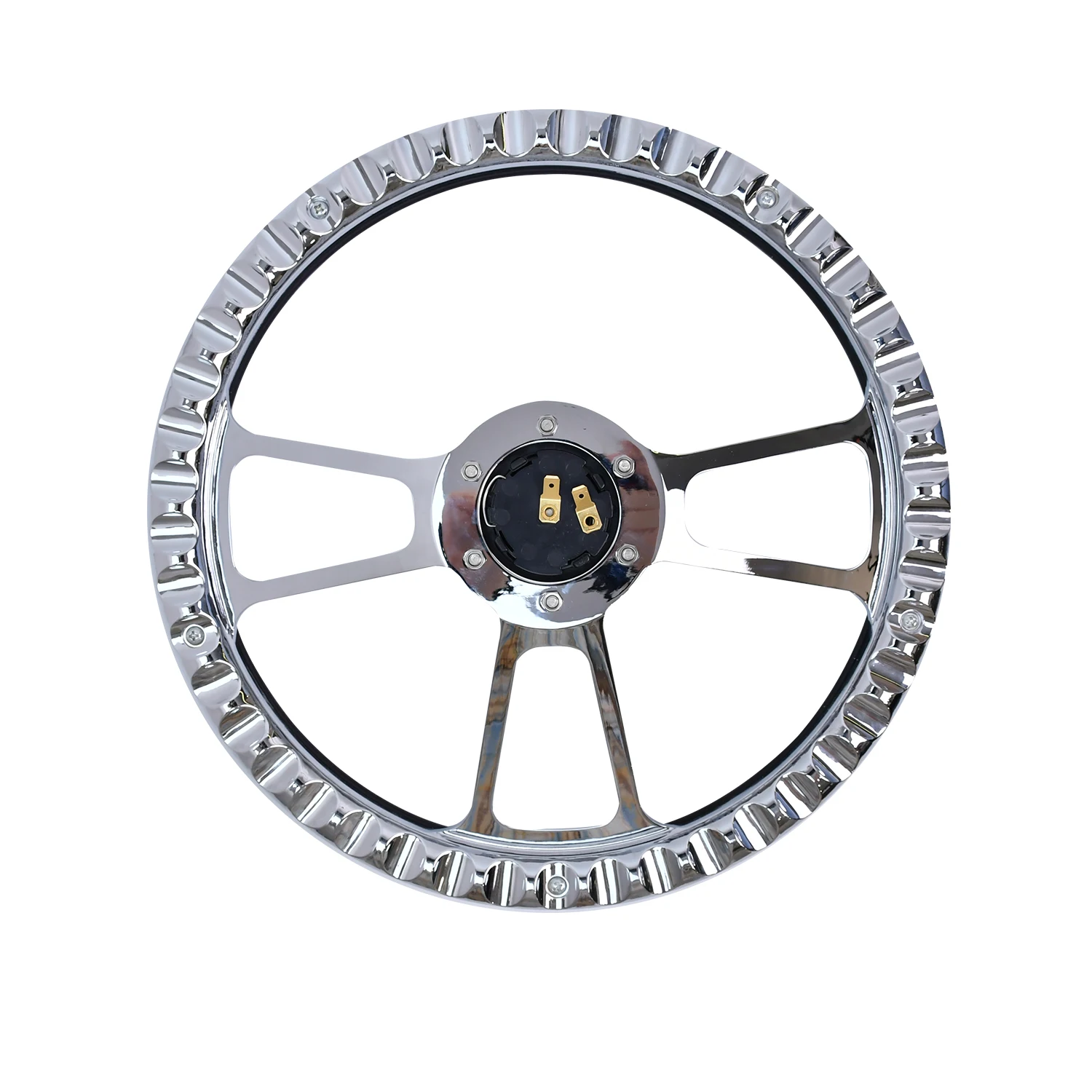 Volante Universal de microfibra, 14 pulgadas, 350mm, clásico, retro, cuero, negro, cromado, tres radios, 5mm de grosor