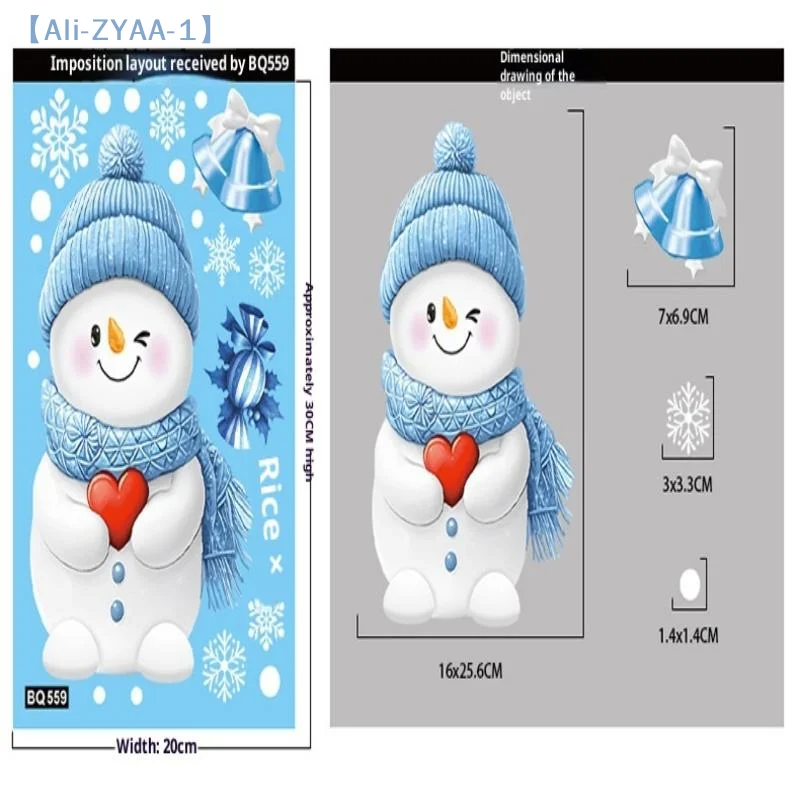 【ZYAA-1】Santa Claus Stickers Blue Snowman Window Decorations Glass Static Stickers Christmas Decor Snowflake Window Stickers