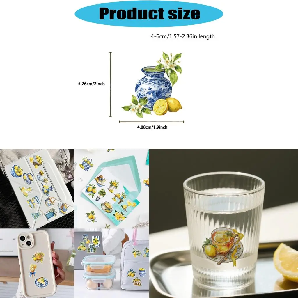  50Pcs Lemon Theme Sticker Waterproof Clear PET Sticker for Scrapbooking Phone Case Folders Pencil Box Laptop Decoration