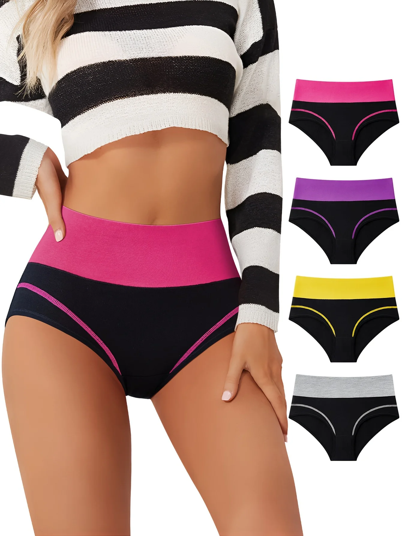 Women Colorblock Briefs Comfy & Breathable Stretchy Intimates Panties Women\'s Lingerie & Underwear