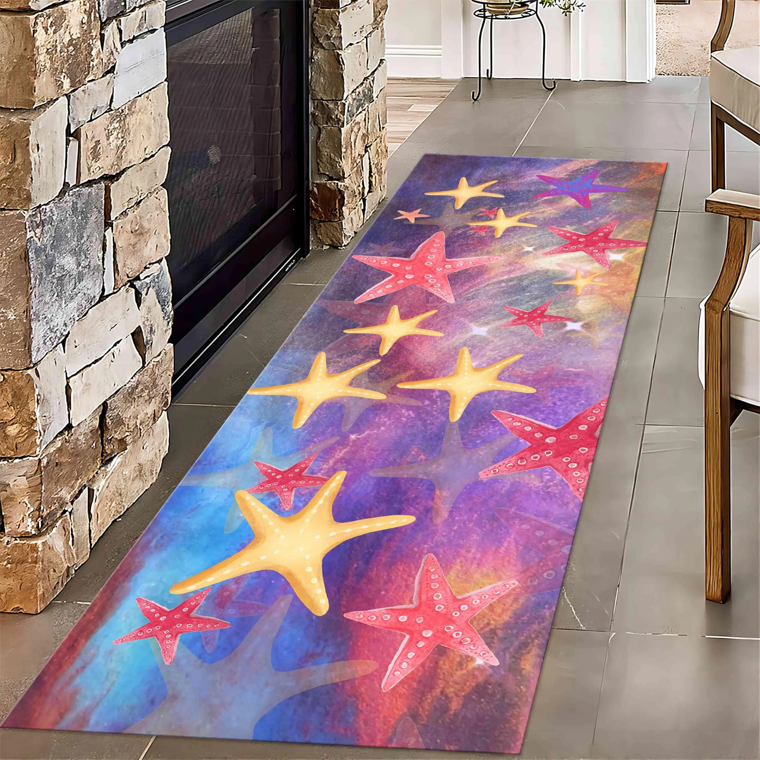 3D Beach Ocean Long Mat Sea Turtle Area Carpet Starfish Wood Grain Runner Hallway Entrance Kitchen Corridor Floor Rug
