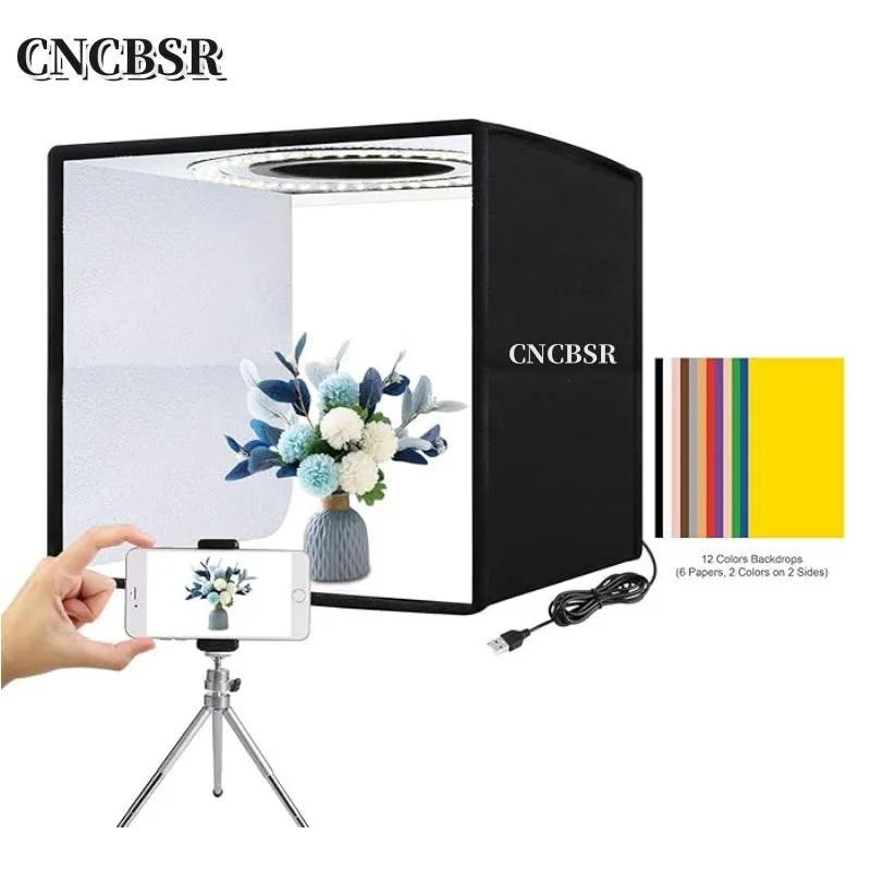 30cm 12in Photo Studio Light Box Photography Adjustable Brightness Shooting Tent Kit With 120 LED Lights 6 Backdrops Small Items