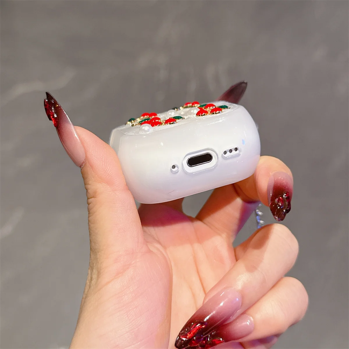 حافظة براعم أذن بتصميم كرز لؤلؤي ثلاثي الأبعاد إبداعي لطيف لأجهزة Apple Airpods Pro 2 مع سلسلة مفاتيح، غطاء سماعة الرأس لأجهزة Airpods 4 3 2 1