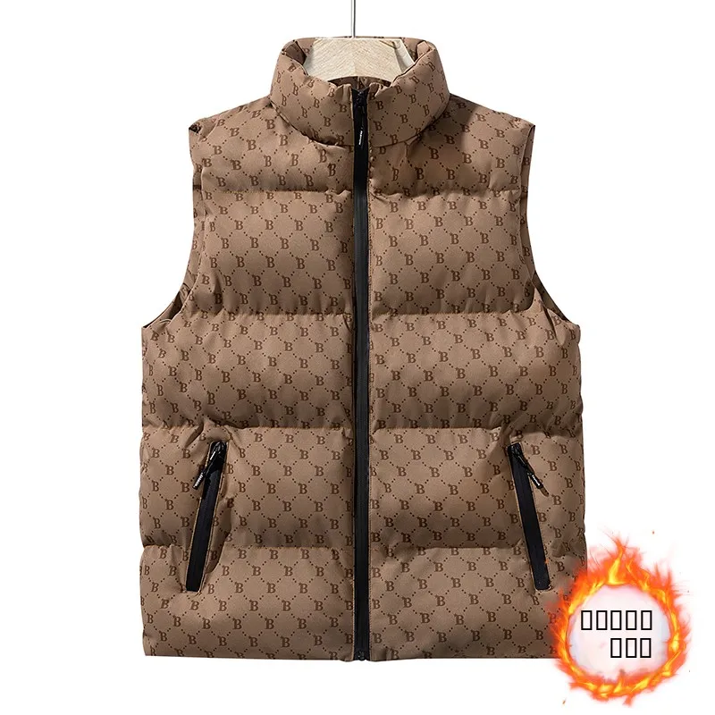 

Thiened Autumn Winter Men's Zipper Casual Jaet Letter Print Collarl Vest Warm Svel Faionable Ci Sle Outerwear