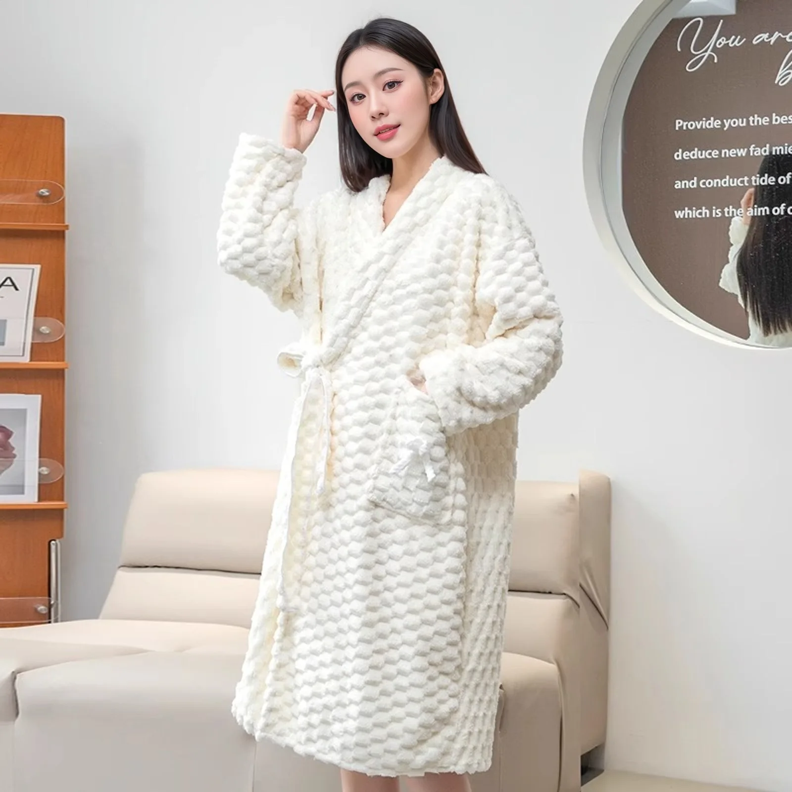 منامة فام جديد فضفاض رداء المرأة ملابس خاصة الشتاء ملابس النوم خلع الملابس سميكة الفانيلا الدافئة البشاكير الإناث دش #4