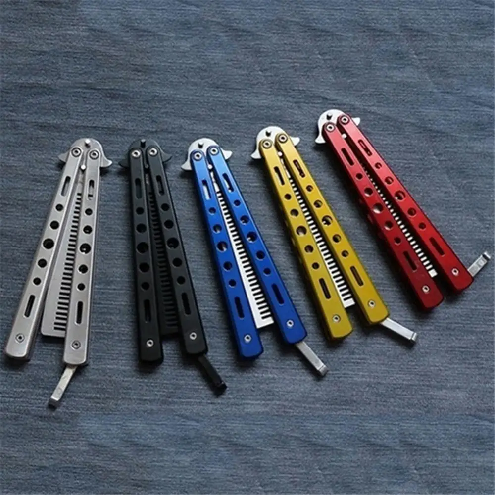 5 Color 22cm Metal Butterfly Comb Metal Tooth Retro Style Training Practicing Brush Foldable Butterfly Knife Beard Styling Tools