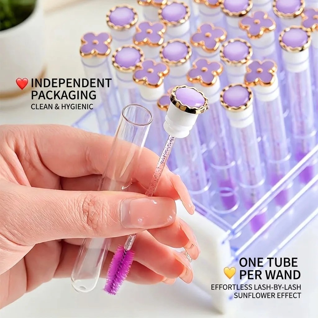 10 Stück/Packung Wimpernbürsten für Frauen in Tuben, Clover Cat Eye Wimpernverlängerungs-Spoolie-Bürsten mit austauschbaren Köpfen für Augenbrauen & Make-up – Detail 4