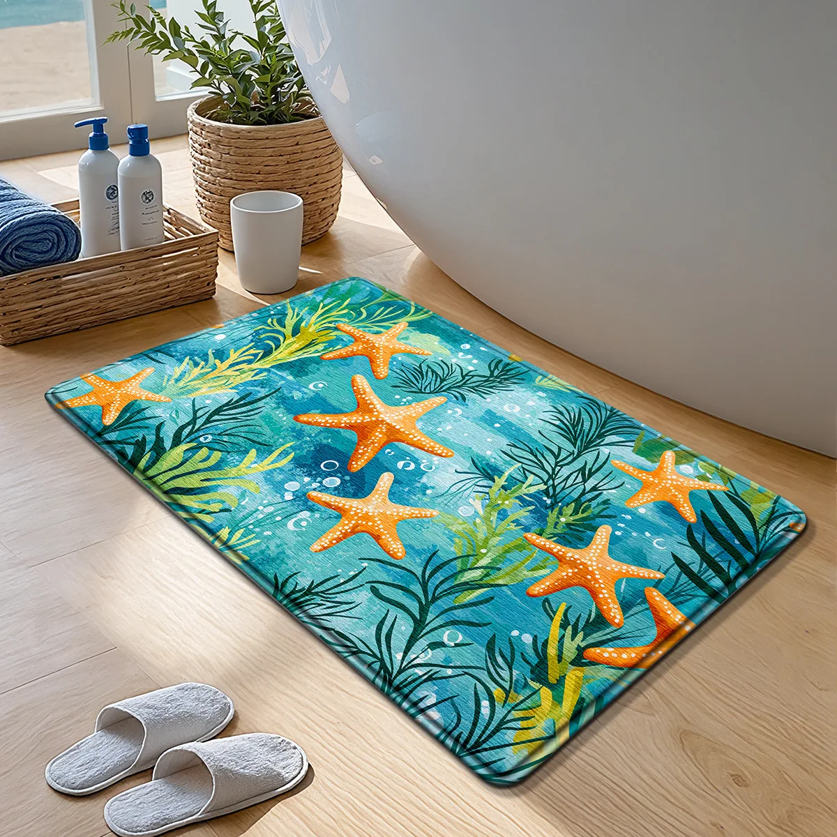 Ocean-Themed Bath Mat - Ultra Soft Sponge Rug - Rapid Absorption & Quick Dry - Non-Slip & Skin-Friendly - Bathroom Decor