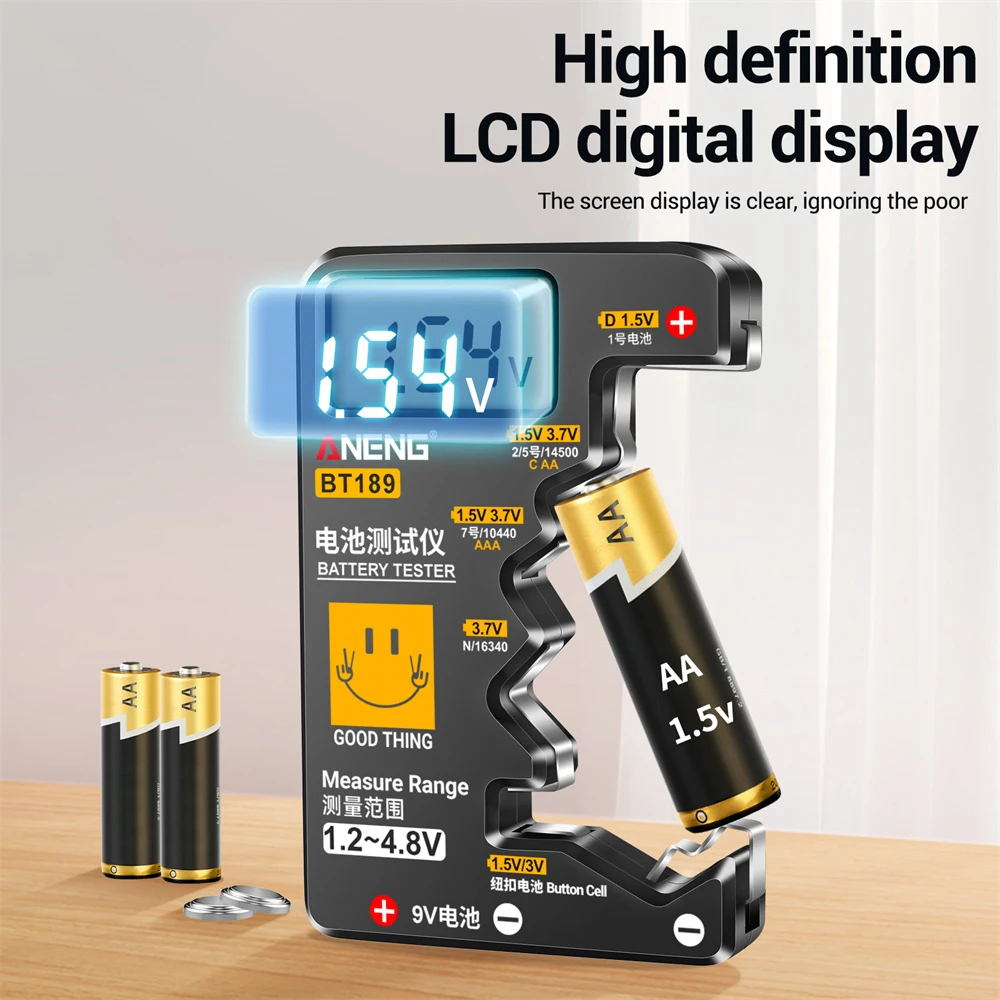 BT189 1.2-4.8V Battery Capacity Tester Detector Digital Battery Level Display Indicator Universal Household Battery Button Cell