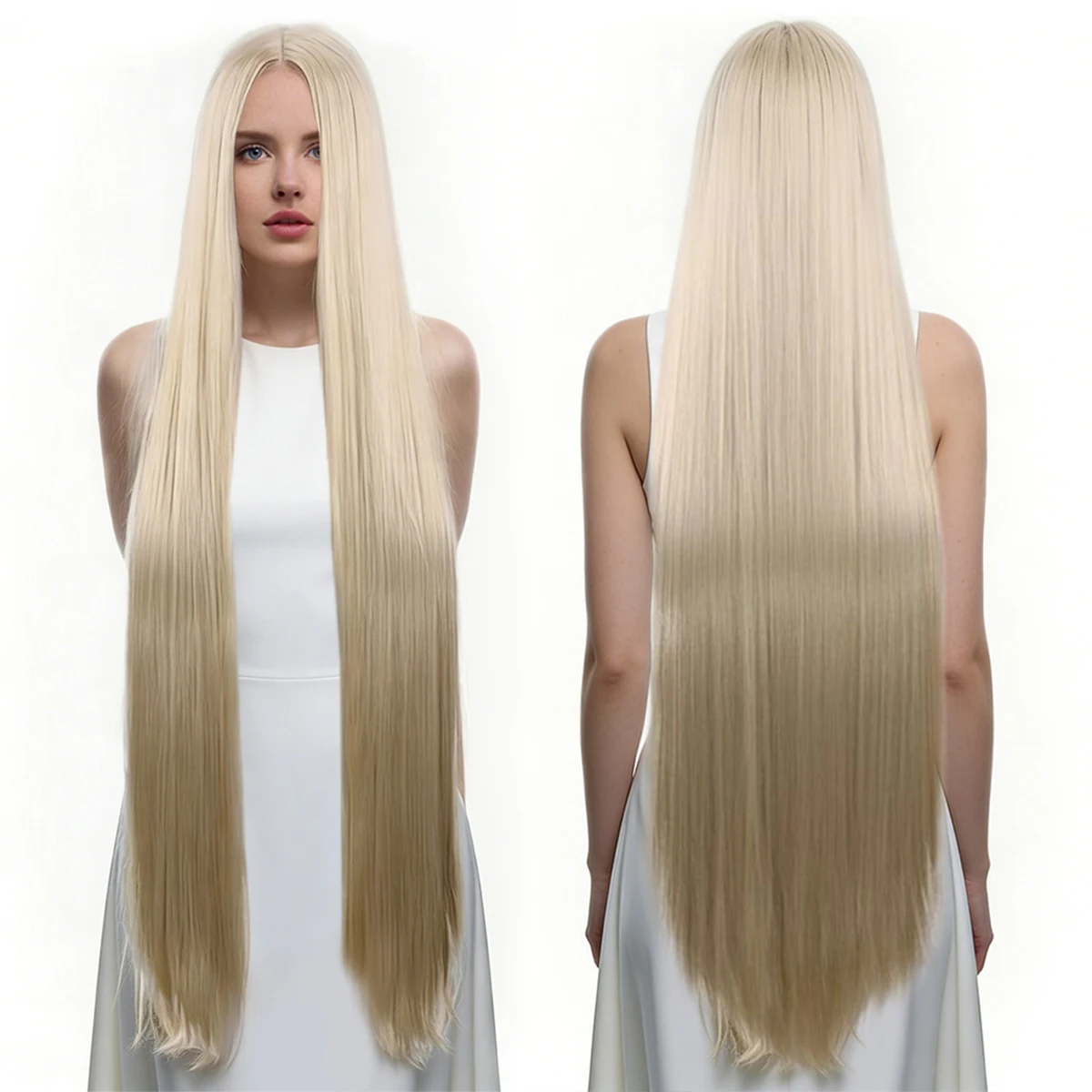 

Ancient-style wig for photos, extended and thickened to 110CM, beige mid-parting wig Synthetic fiber wig