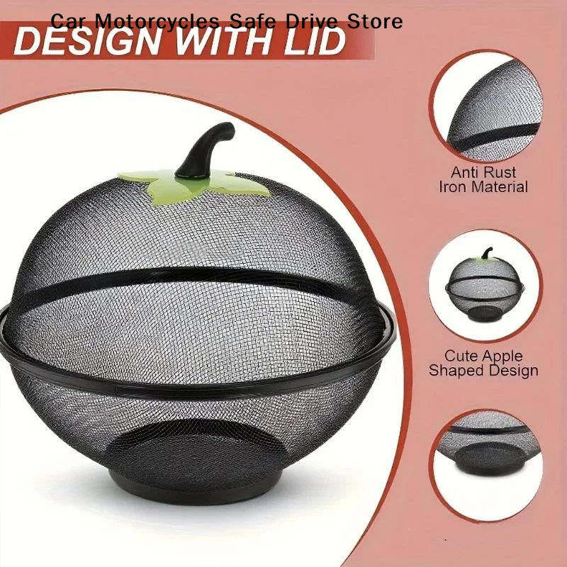 【M】Metal Fruit Basket With Mesh Lid Heavy-duty Rust-proof Design Fruit-shaped Storage Container With Ventilation Holes