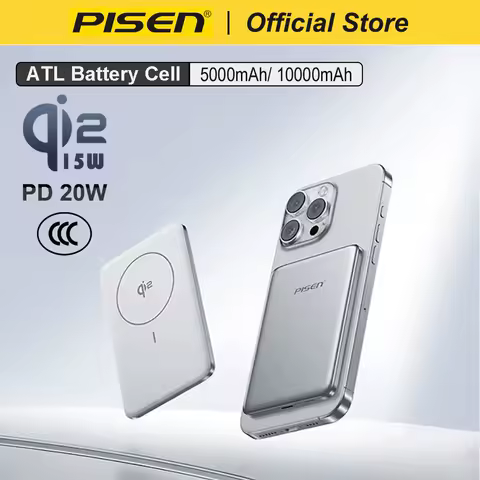 PISEN ATL Cell Qi2 15W Wireless Ultra Slim Magnetic Power Bank 10000mAh PD 20W Fast Charging External Battery For Magsafe iPhone