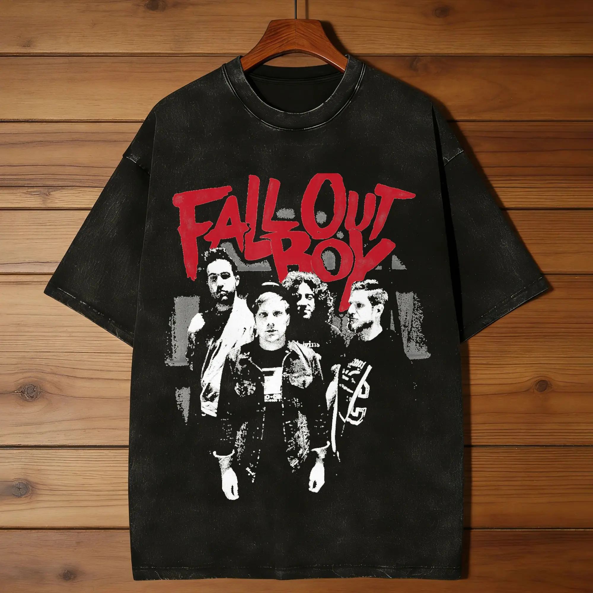 Fall Out Boy Punk Scratch Photo T-Shirts for Men  Vintage Cotton Tees O Neck Short Sleeve T Shirt Printed Clothing