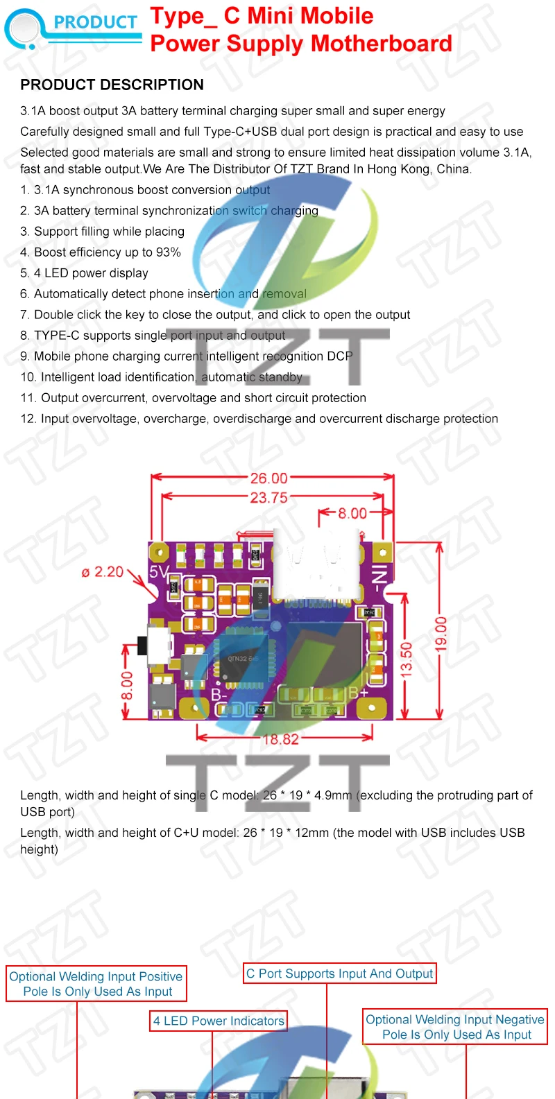 TZT Typ-C / Micro USB 5V 1A 2A Boost Converter Step-Up Power Modul Mobile Power Bank Zubehör mit Schutz LED Anzeige – Detail 12