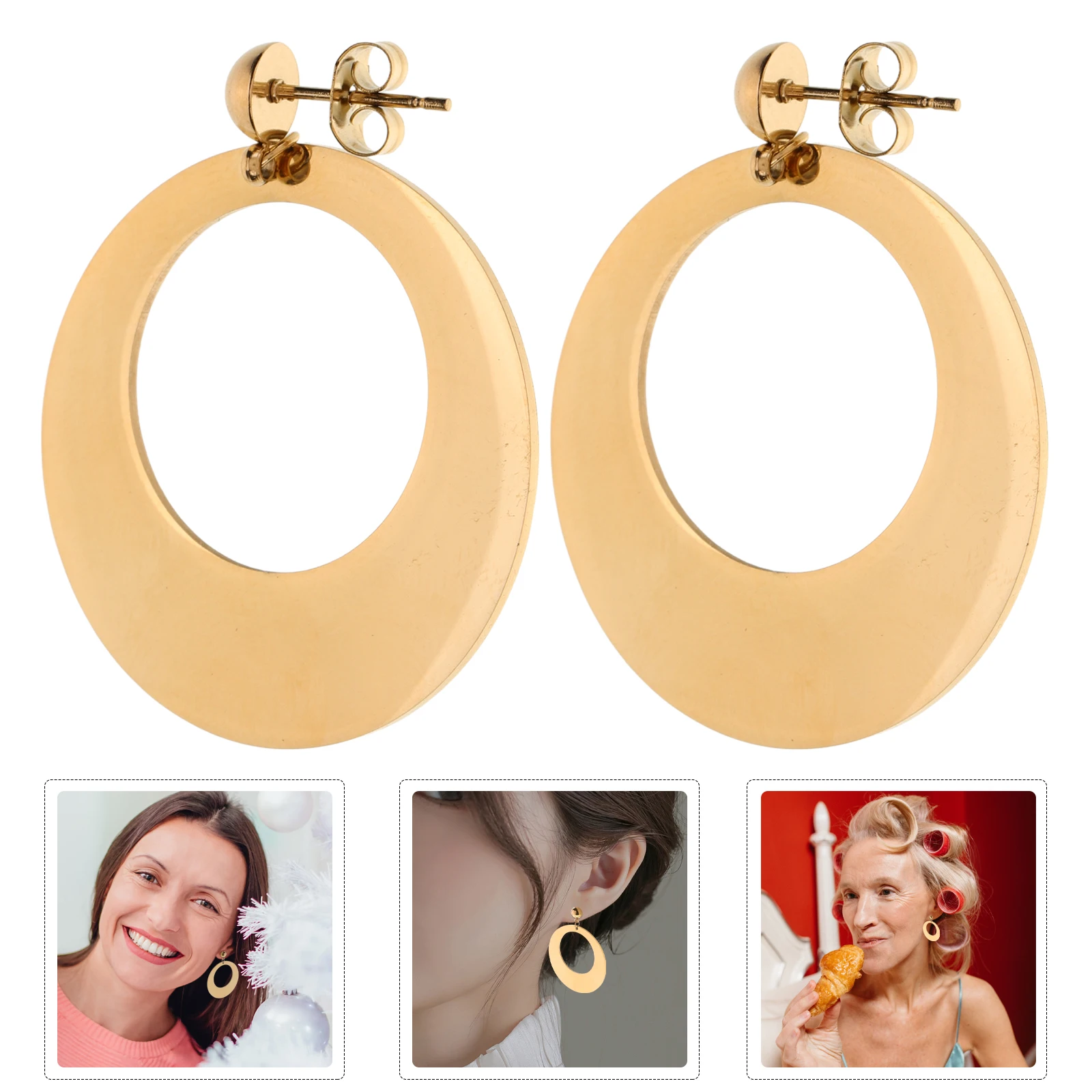 

Stainless Steel Large Round Dangle Elegant Minimalist Retro Style Circle Disc Drop Earrings Lightweight Trendy Fashion Jewelry