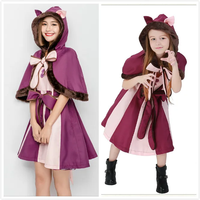 

loween Alice in Wonderland Purple Smiling Cosplay Costume Adult And Child Parent Child Fsy Outfit Stage Costume