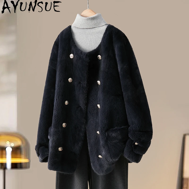 AYUNSUE Cappotto di pelliccia di visone naturale per donna Cappotti invernali 2025 Abbigliamento moda coreana Capispalla femminile di alta qualità Manteau Femme