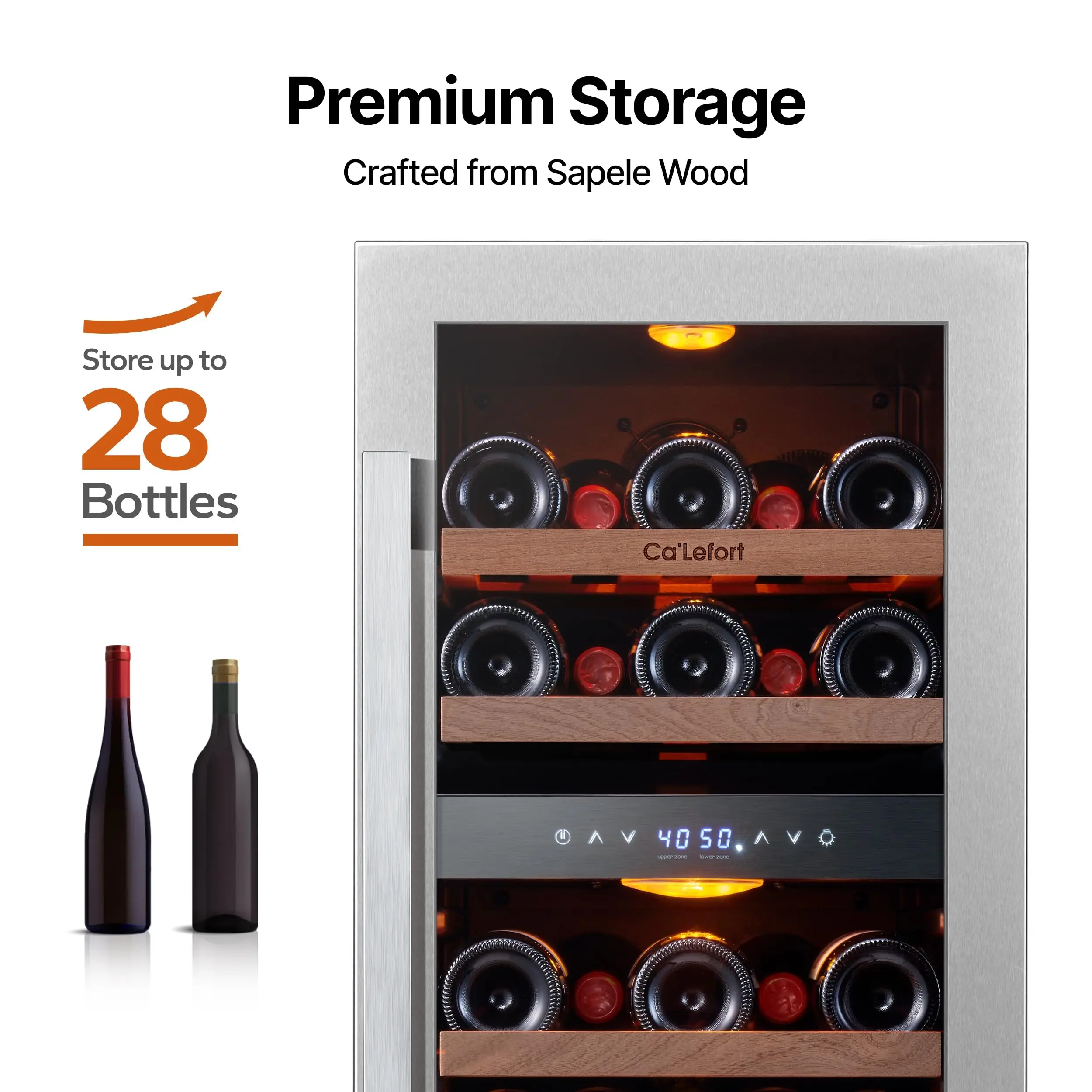 15 Inch Wine Fridge, 28-Bottle Dual Zone Wine Cooler Refrigerator