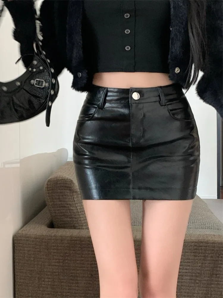 

Black High-Waist Sexy Leather Skirt for Women Summer Slimming Bodycon Skirt Trendy Citywalk Standard Fit O-Shape Silhouette