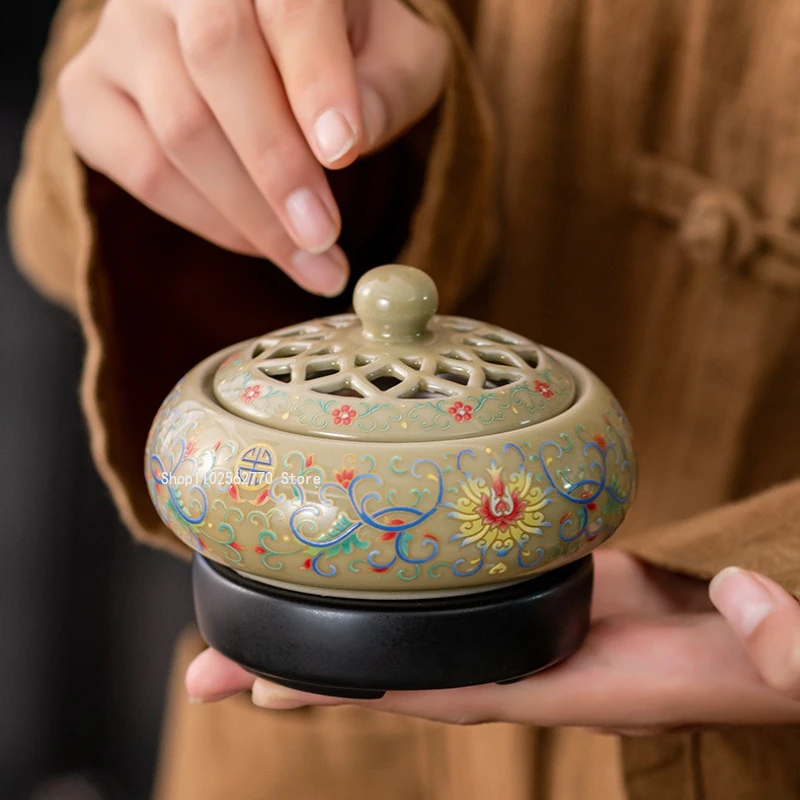 

Enamel Ceramic Electric Incense Burner Timed Temperature Adjustment Digital Display Censer Religious Supplies Desktop Decoration