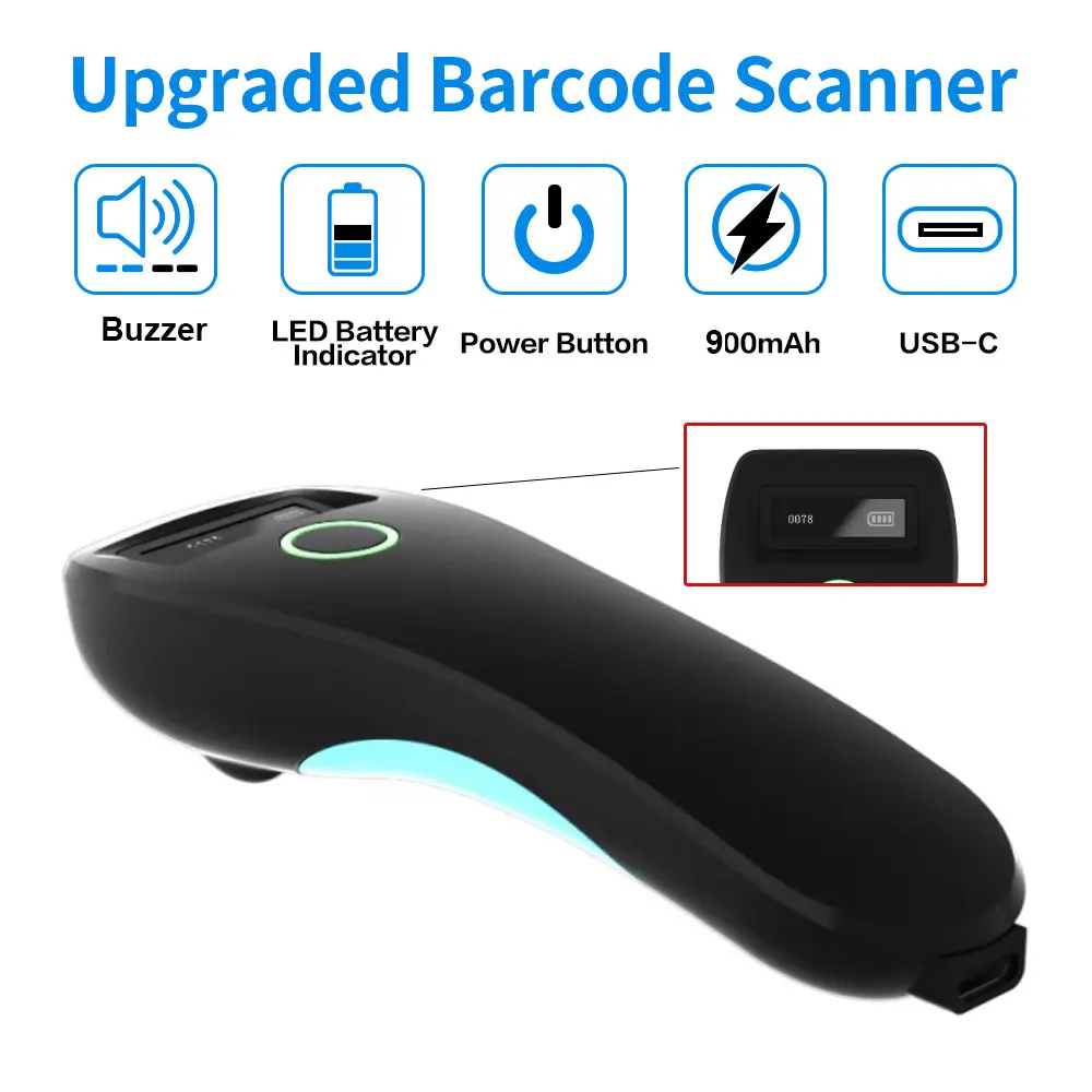 Mini Barcode Scanner W6 Wireless 1D 2D CMOS Scanner Bluetooth Mini Pocket QR Code Reader IOS Android for Mobile Payment