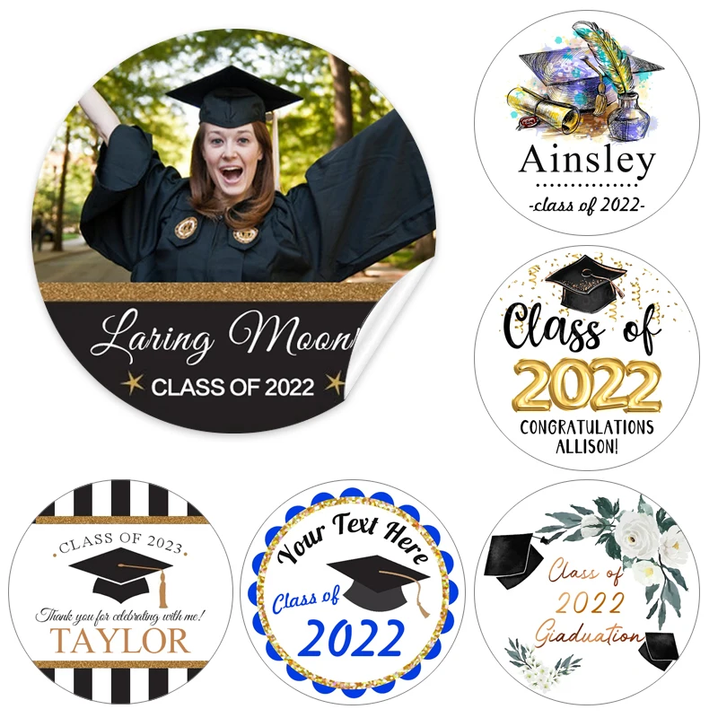 

Custom Graduation Photo Stickers Labels Personalized College Graduation Favor Sticker DIY Graduation Party Gift Box Decorations