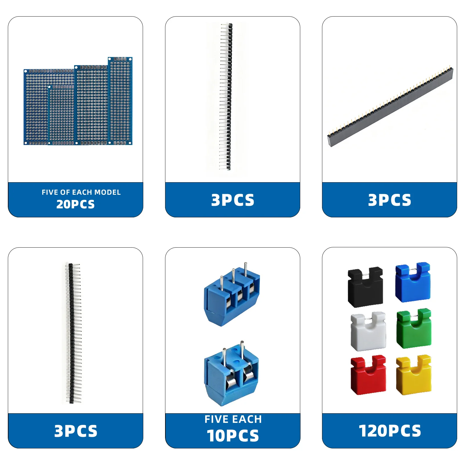 High Quality Double-Sided PCB Breadboard Assortment Kit with Terminal Blocks & Pin Headers for Electronic Prototyping