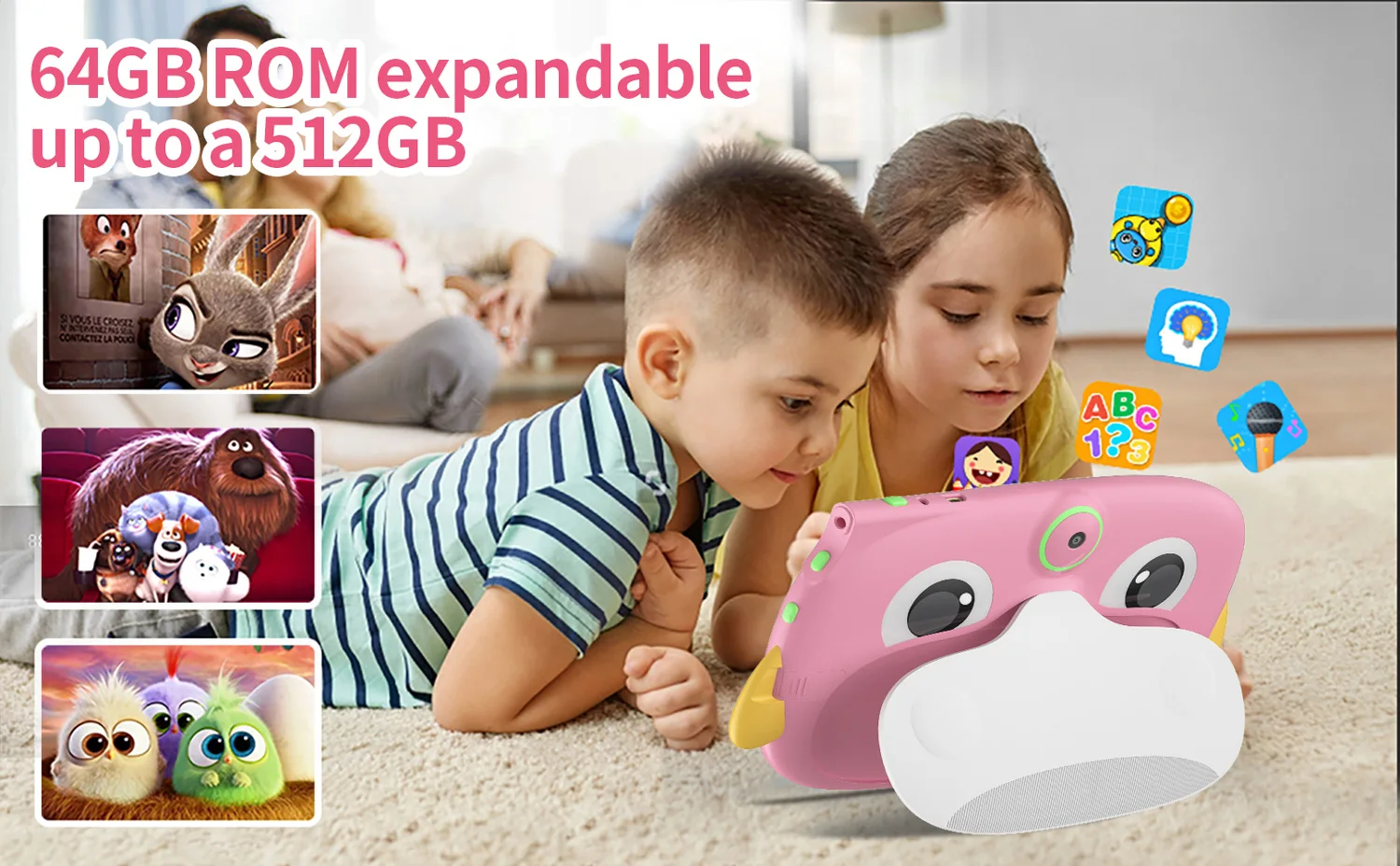 2026 New Cartoon Pattern 7 Inch Kids' Tablets Android Learning Education Tablet PC Kids-Proof Protective Case Tablet 4000mAh