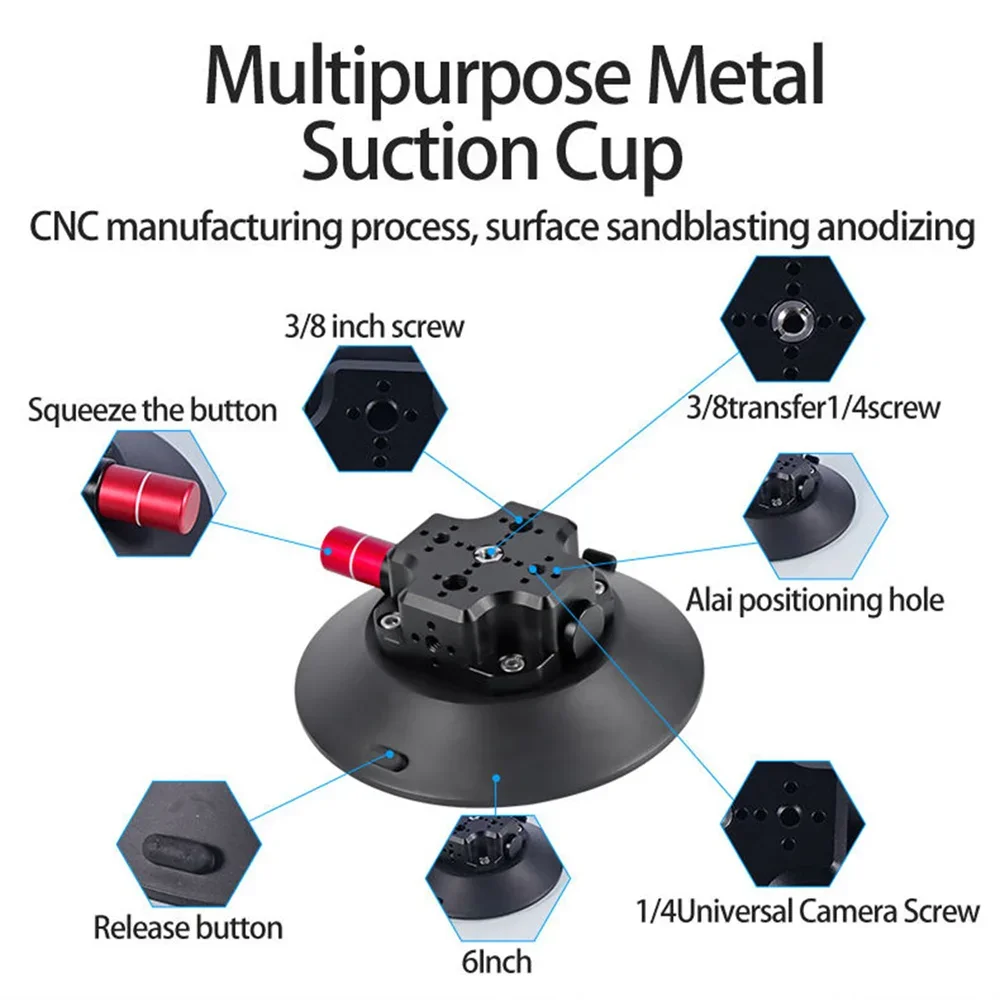 시네마틱 카 체이스 마운트-6인치 진공 플레이트 (360 플루이드 헤드 포함), 레드 코모도 홀드 - 스턴트 촬영을 위한 할리우드급 흡입력