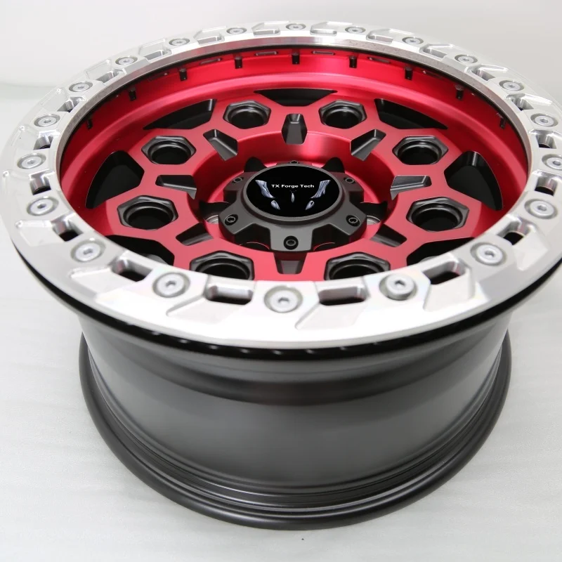 Factory Direct Sale New Custom Forged Aluminium off Road Wheel Hubs with Glossy Red Silver Beadlock OEM ODM 40mm