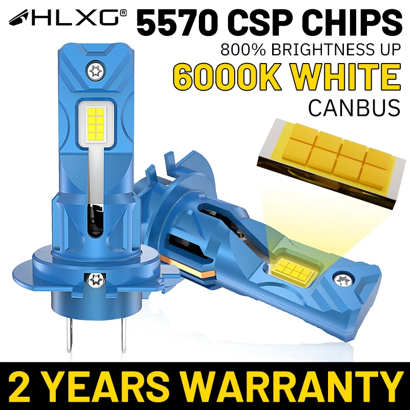 

Светодиодные лампы HLXG H7 LED Canbus 5570 SCP Plug&Play для автомобиля с вентилятором Turbo 6000K, мощные противотуманные фары H7