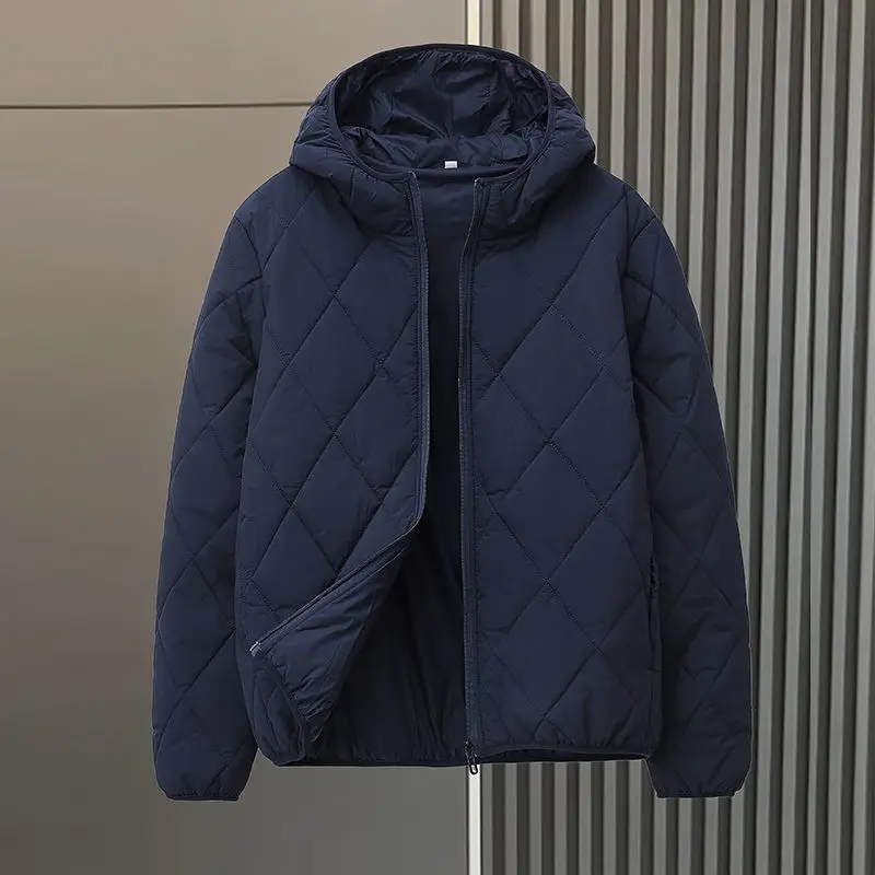 

Jackets for Men with Hood Autumn Winter Cotton Padded Jacket Men Fashion Clothing Rhombus Texture Casual Parkas