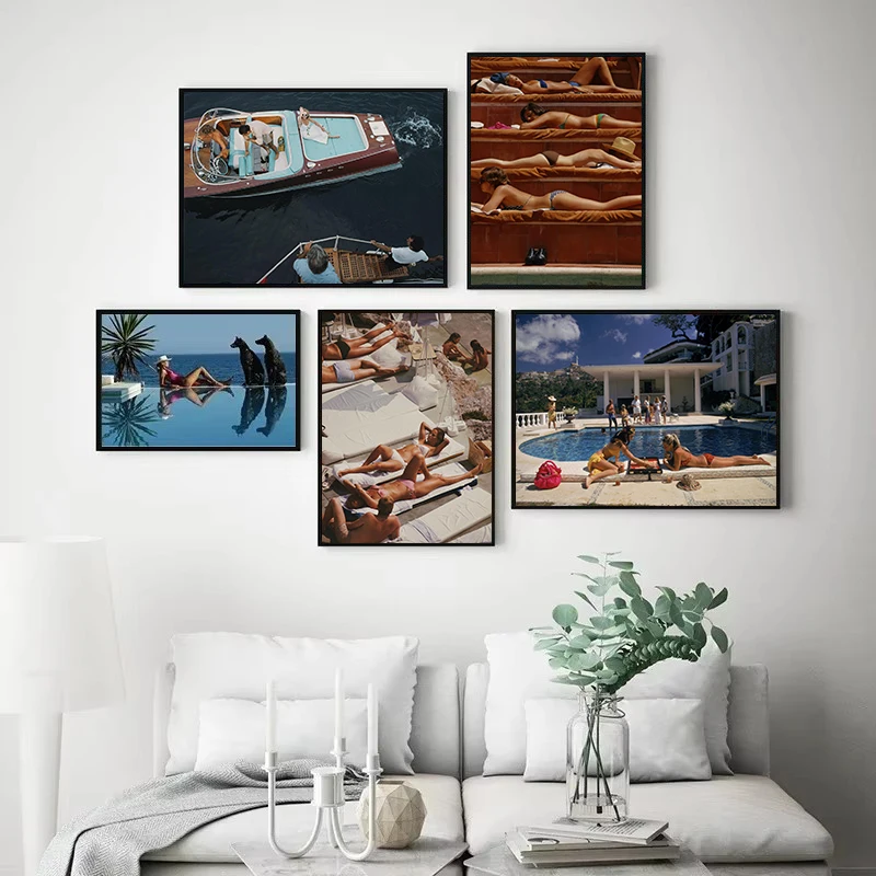 Vintage Slim Aarons Photography Poolside/Sunbathing On Capri/Bahamas Speed Poster Canvas Painting Wall Pictures Home Decor