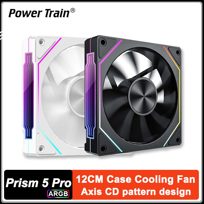 Power Train PRISM 5 Pro 120mm Case Fan 5V 3PIN ARGB Quiet Cooling Fan with Axis CD Pattern Design Compatible with AURA SYNC