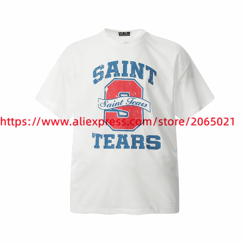 Mesh SAINT TEARS T-shirt Men Women Vintage White Black Blue T Shirt Top Tees