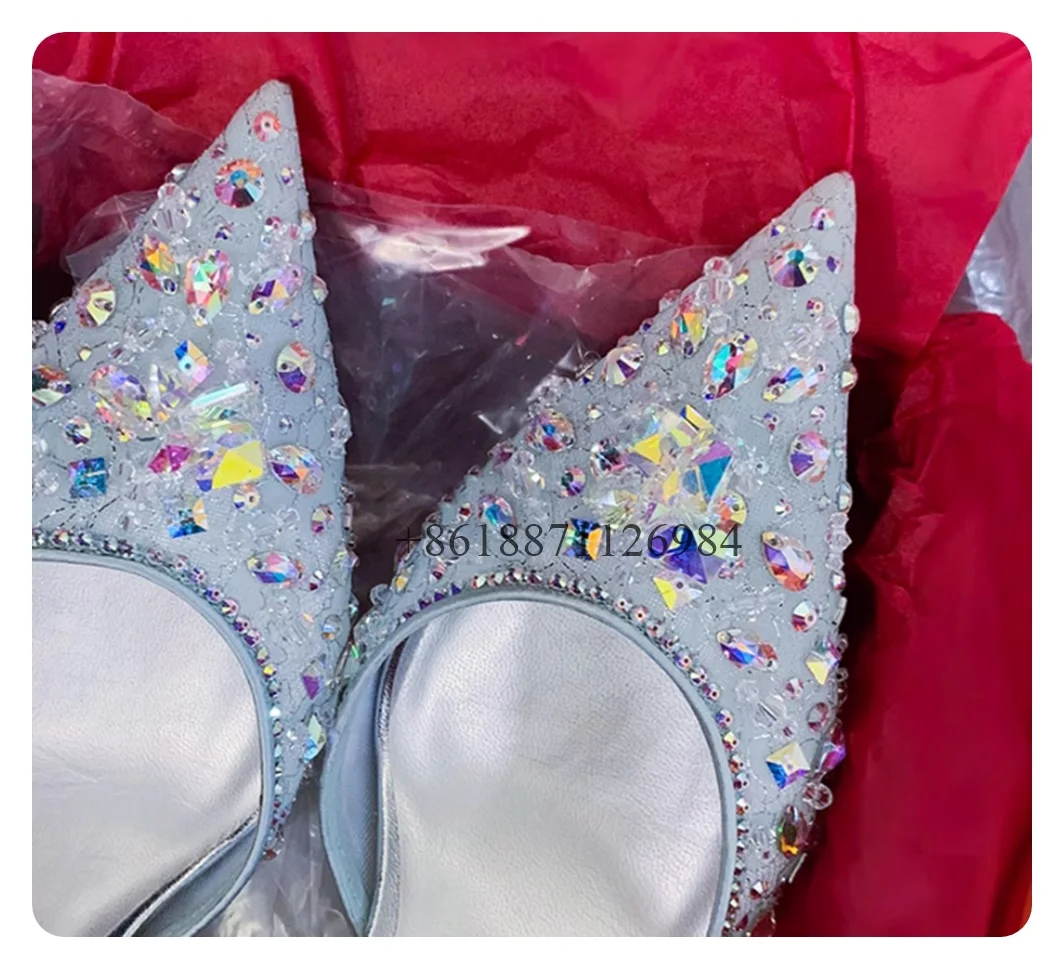 Obcisłe na kostkę siateczkowe Bling Rhinestone spiczaste noski letnie damskie sandały szpilki Stiletto pasek z klamrą z zamkniętymi buty z palcami