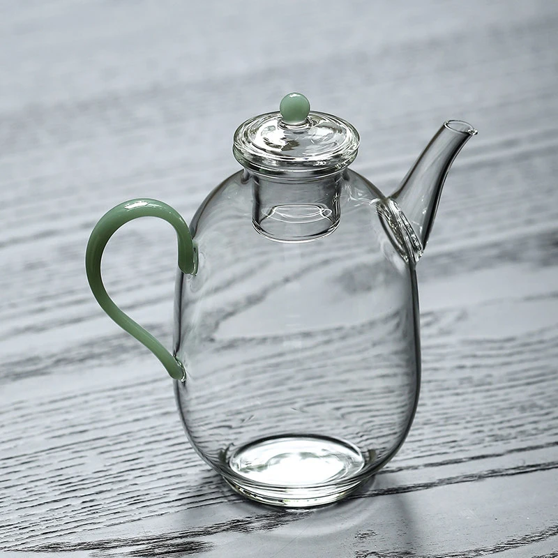 Transparent Glass Cold Water Pot High Boron Silicon Heat-resistant High Temperature Heatable Green Tea Teapot Coffee Pot Teaware
