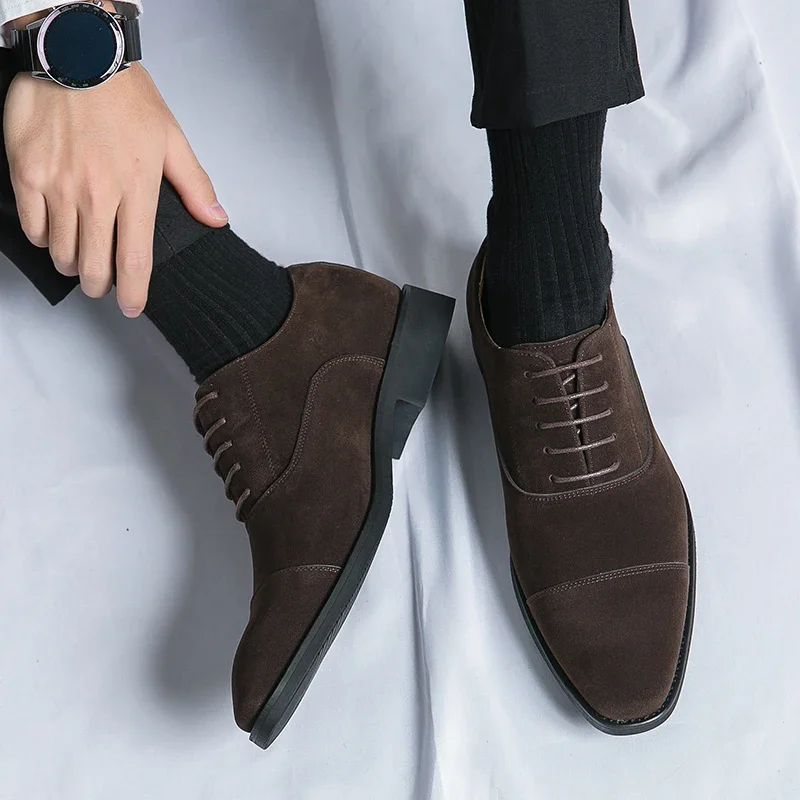Men Derby Shoes Square Toe Lace-up Flock Business Shoes for Men with  Size 38-48 Dress Shoes Men